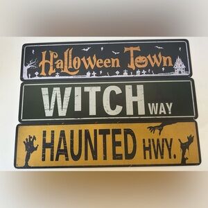 NWT HALLOWEEN METAL STREET SIGNS. Distressed metal road signs in 3 designs